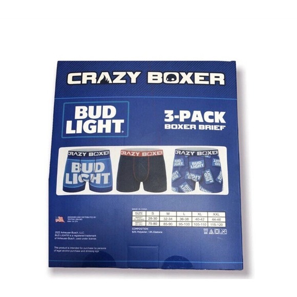 - Crazy Boxer 3 Pack Boxer Briefs Bud Light Mens Underwear - Picture 7 of 8